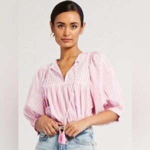 NWT Mille Thalia Blouse in Bubblegum Stripe Sz S Anthropologie